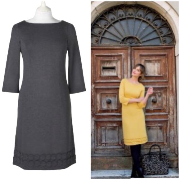 Boden Jersey Circle Shift Dress Charcoal Gray Size 12R 3/4 Sleeve Boat Neck - Picture 1 of 9